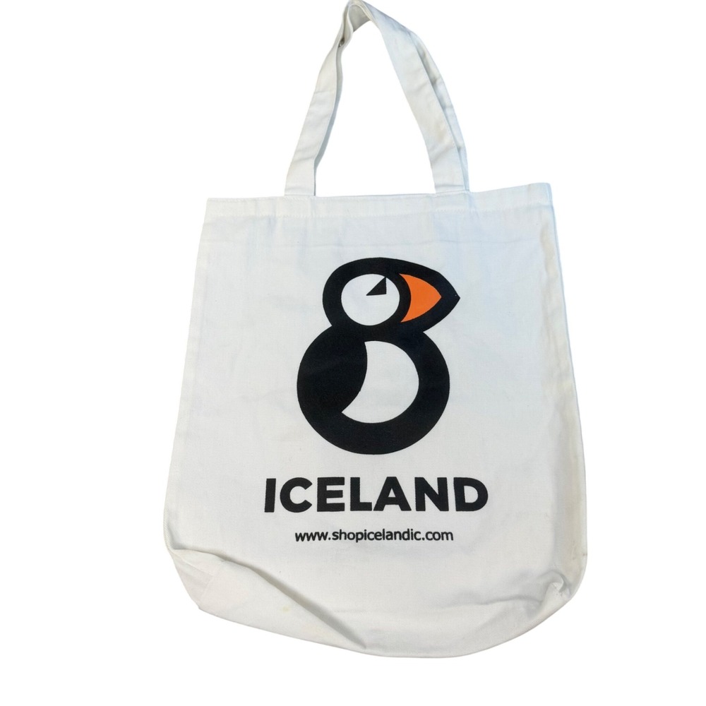 Shop Icelandic Puffin Canvas Tote Bag White Reusable Souvenir Shopper 14x16